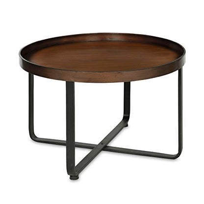 Zabel Modern Round Metal Coffee Table with Criss Cross Base, Bronze and Black