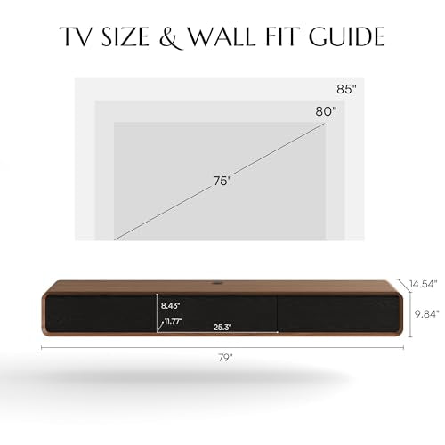 78" Fully Assembled Wood Floating TV Stand, Walnut and Black, view 3