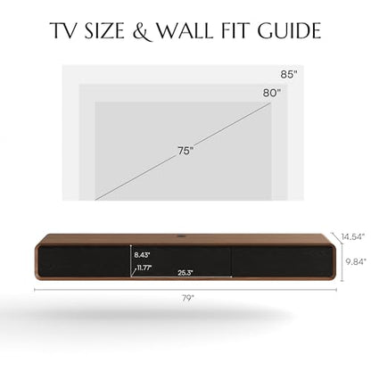 78" Fully Assembled Wood Floating TV Stand, Walnut and Black, view 3