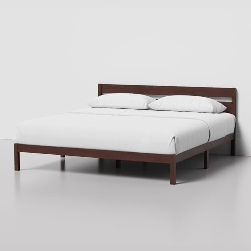 King Bed Frame with Headboard Classic Wood Platform, Noise Free, view 5