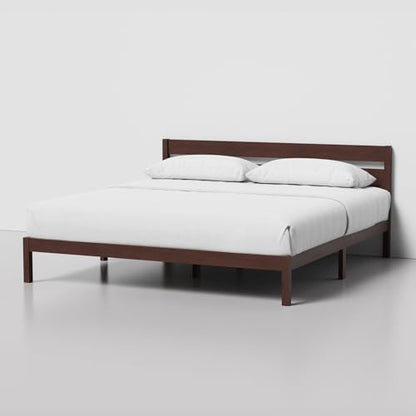 King Bed Frame with Headboard Classic Wood Platform, Noise Free, view 5