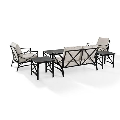 Crosley Furniture KO60017BZ-OL Kaplan 6-Piece Outdoor Seating Set (Loveseat, 2 Chairs, 2 Side Tables, and Coffee Table), Oiled Bronze with Oatmeal Cushions