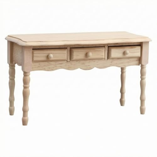 Miniature Desk Table Dollhouse Accessories Wood Furniture with Drawers Handcrafted Detailing Classic Look Suitable for Home Decoration Mini World Play 11.8cmx4.7cmx7.1cm