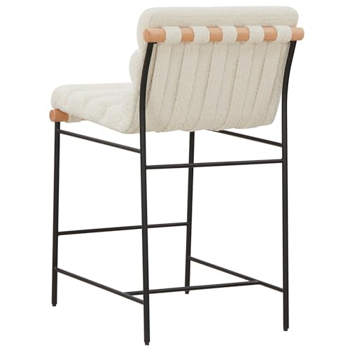 SAFAVIEH Couture Collection Macibella Ivory Boucle/Black Metal Legs Channel Tufted 25-inch Seat Height Counter Stool (Fully Assembled)