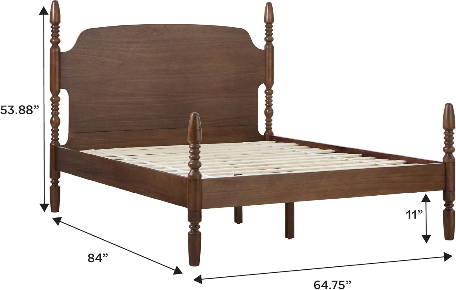 EZ Assembly™ Traditional Wood Spindle Post Bed, Modern Farmhouse Bed Frame Queen Bed Frame with Headboard, No Box Spring Required, Queen Size, Dark Brown