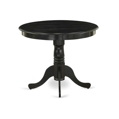 Round Wood Dining Table - Sturdy Kitchen Table for Small Spaces Wirebrushed Black/36-Inch Without Dropleaf