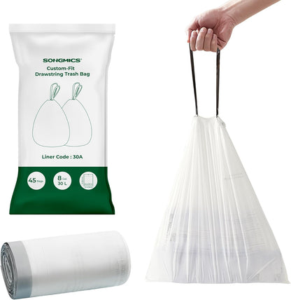 Trash Bags for 8-Gallon (30 L) Trash Cans, Drawstring Kitchen Garbage Bags, Pre-Separated, Liner Code 30A, 2 Rolls, 90 Count, White UKRB30A02