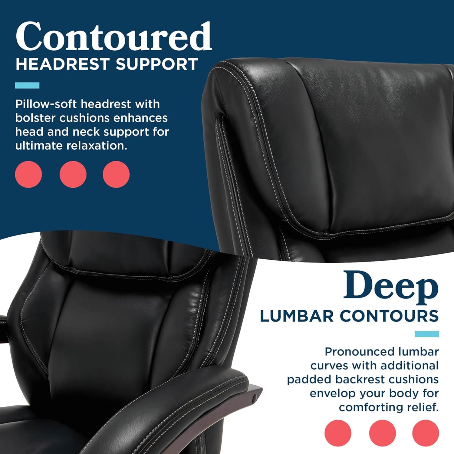 ® Bellamy Executive Office Chair with Memory Foam Cushions, Real Wood Arms and Swivel Base, Waterfall Seat Edge, Faux Bonded Leather, Black