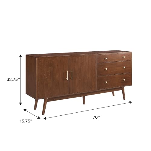 Mid-Century Modern Wood Kitchen Buffet Sideboard Entryway Serving Storage Cabinet Doors Dining Room Console, 70 Inch, Walnut