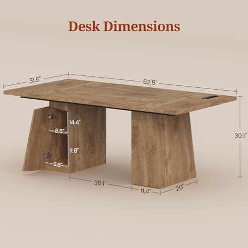 63 in Executive Desk with Power Outlets, view 3