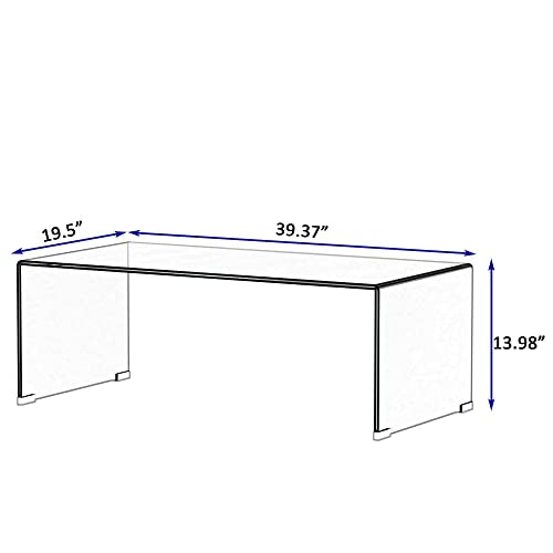 Tempered Glass Coffee Table for Living Room, Clear Center Table with 0.47 inch Tempered Glass, Transparent Modern Coffee Table