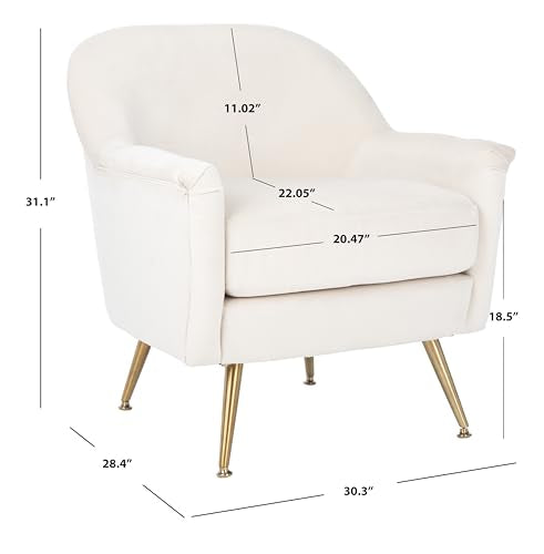 Safavieh Home Brienne Retro Glam Ivory Velvet and Brass Arm Chair