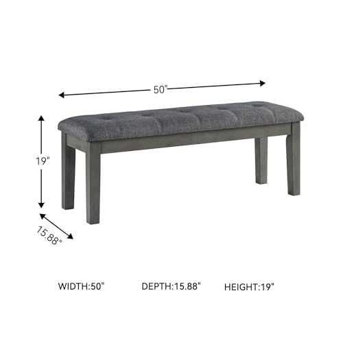 Signature Design by Ashley Hallanden Collection 50" Cushioned Dining Bench, Textural Fabric with Solid Wood Legs, Contemporary Two-Tone Gray Finish for Kitchens and Dining Rooms