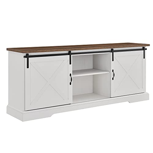 Corbin Modern Farmhouse Sliding X Barn Door TV Stand for TVs up to 80 Inches, 70 Inch, Reclaimed Barnwood and Brushed White