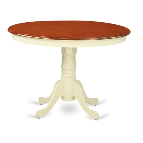 HLCL5-BMK-W-VV 5PC Round Dining Set with Buttermilk and Cherry Finish - Space-Saving Design, Hardwood Chairs, Ideal for Limited Spaces