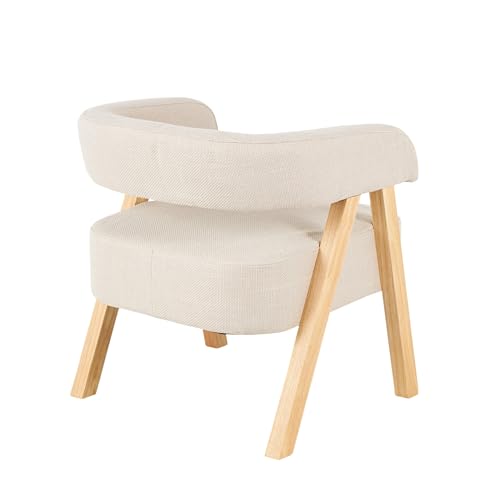 Deco 79 Polyester Living Room Accent Chair Arched Boucle Side Chair with Brown Angled Wooden Legs, Corner Chair 25" x 26" x 28", Beige
