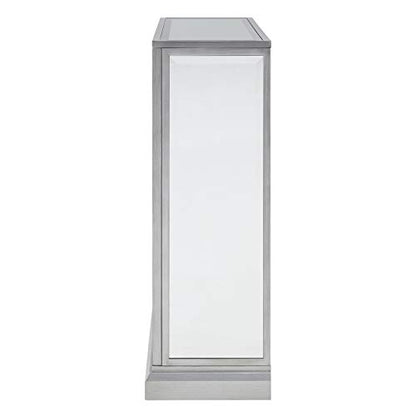 Trandling Mirrored Touch Screen Electric Fireplace with Faux Marble - Transitional Design, Grey Glass and Wood - Ideal for Living Room, Bedroom (FR1027359)