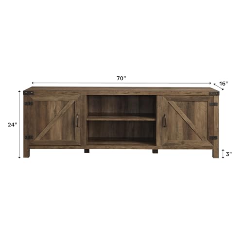 Georgetown Modern Farmhouse Double Barn Door TV Stand for TVs up to 80 Inches, 70 Inch, Rustic Oak, Without Fireplace, 15.75 x 70 x 24 inches