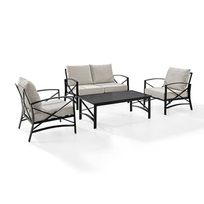 Crosley Furniture KO60009BZ-OL Kaplan Outdoor Metal 4-Piece Seating Set (Loveseat, 2 Arm Chairs and Coffee Table), Oiled Bronze with Oatmeal Cushions