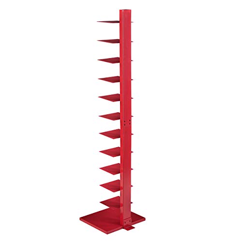 Stewartby Spine Tower Bookcase - Modern - Metal - 12 Shelves - Red - Adjustable - Space-Saving - Ideal for Home Office, Living Room, Dining Room, Bedroom (HZ9492)