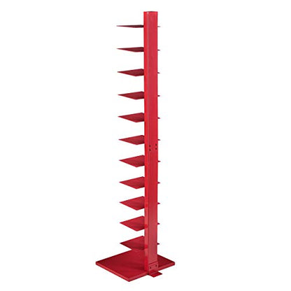 Stewartby Spine Tower Bookcase - Modern - Metal - 12 Shelves - Red - Adjustable - Space-Saving - Ideal for Home Office, Living Room, Dining Room, Bedroom (HZ9492)