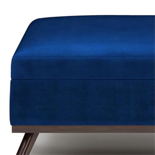 36" Coffee Table Storage Ottoman, Blue Velvet Upholstery, Mid Century Style, Solid Wood Base, Hydraulic Lift-Up Lid with Child Safety Hinge, Large Interior Storage, Living Room Furniture