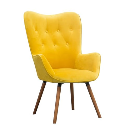 AC155YL Doarnin Silky Velvet Tufted Button Accent Chair, Yellow 30D x 41.5W x 26.8H in
