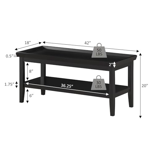 Ledgewood Coffee Table 42" - Modern Center Room Accent with Storage Shelf for Transitional, Traditional Living & Family Room, Driftwood/White