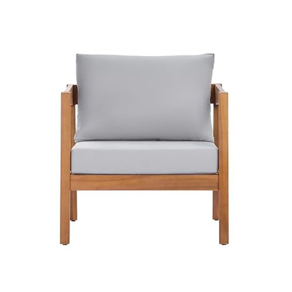 Grice Acacia Wood Lounge Chair Outdoor with Removable Cushion, Wooden Patio Accent Chair with Open Frame Design, Outdoor Armchair for Patio Furniture Set, Light Grey + Teak