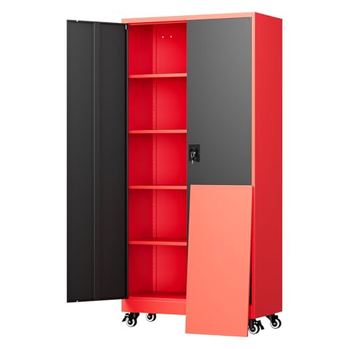 Metal Garage Storage Cabinet with Locking Doors and Adjustable Shelves, 75" Rolling Steel Tool Cabinet for Home Office,Garage,Warehouse