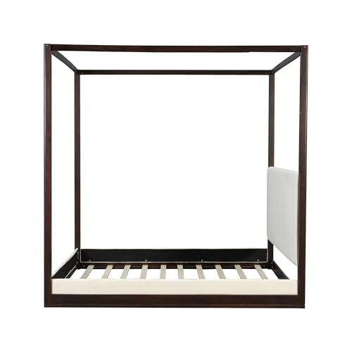 Modern King Canopy Bed Frame with Upholstered Headboard, view 8