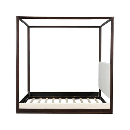 Modern King Canopy Bed Frame with Upholstered Headboard, view 8
