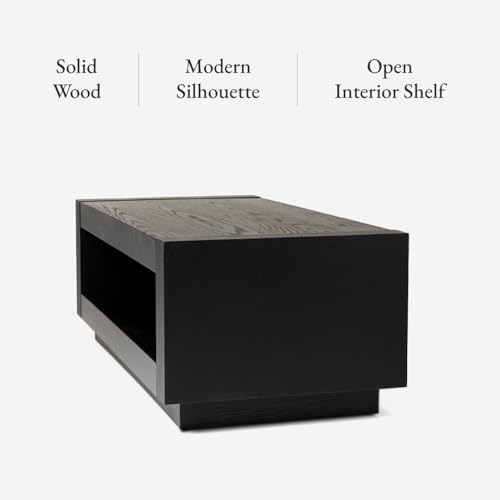 Maven Lane Artemis Coffee Table – 18 Inch Rectangle Table with Storage – Black Solid Wood – Ideal for Living Room and Lounge