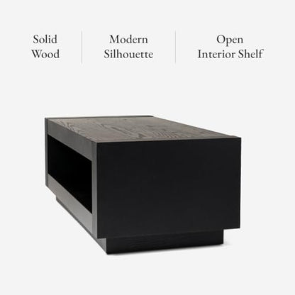 Maven Lane Artemis Coffee Table – 18 Inch Rectangle Table with Storage – Black Solid Wood – Ideal for Living Room and Lounge