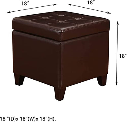 Leather Square Ottoman with Storage and Brown Legs, view 3