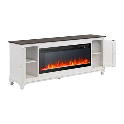 Liberty Furniture Allyson Park Heated LED Fireplace TV Console for Living Rooms 80 Inch - Wirebrushed White with Charcoal Tops
