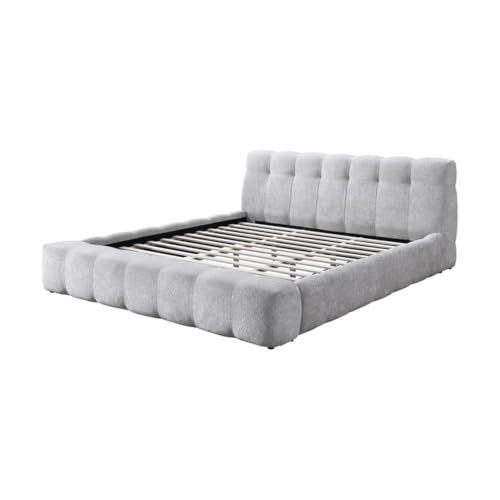 Modern Tufted Upholstered Queen Bed, Gray Chenille Fabric, view 2