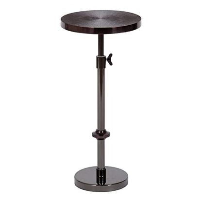 Engles Transitional Adjustable-Height Pedestal Drink Table; 10 x 10 x 30; Gray Gunmetal; Vintage Round Indoor Metal Plant Stand with Embossed Sunburst Pattern