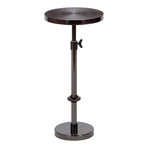Engles Transitional Adjustable-Height Pedestal Drink Table; 10 x 10 x 30; Gray Gunmetal; Vintage Round Indoor Metal Plant Stand with Embossed Sunburst Pattern