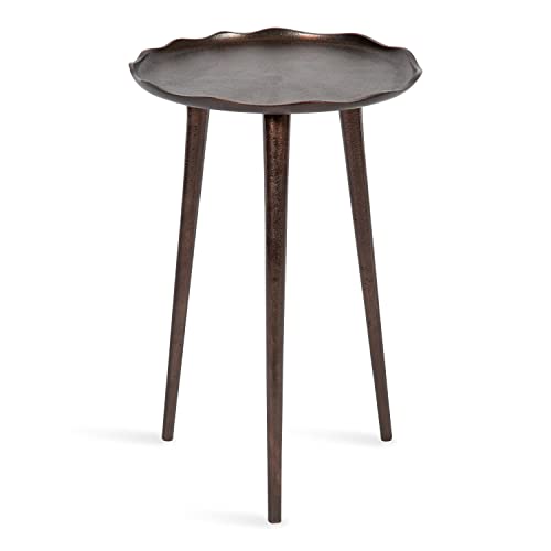 Alessia Modern Round Metal Side Table; 15 x 15 x 22; Bronze; Decorative Glam Cast Aluminum End Table with Deckled Edge for Bedroom Nightstand or Living Room Accent