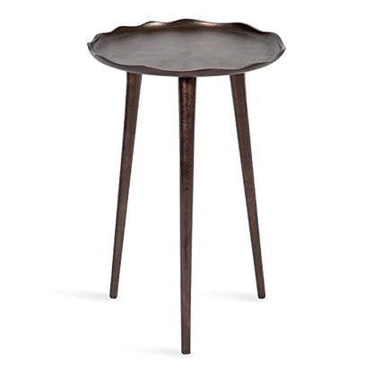 Alessia Modern Round Metal Side Table; 15 x 15 x 22; Bronze; Decorative Glam Cast Aluminum End Table with Deckled Edge for Bedroom Nightstand or Living Room Accent