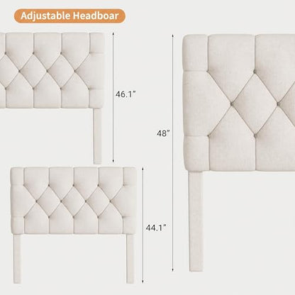 Upholstered King Size Bed Frame with Storage Drawers, Beige, view 8