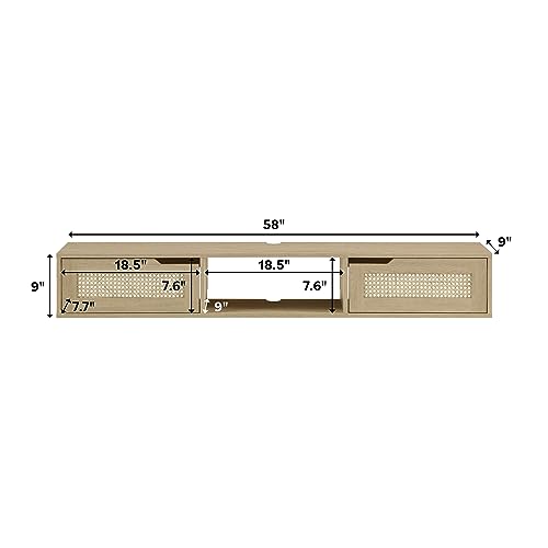 Destin Modern Rattan Flip-Down-Door Wall-Mounted Floating TV Stand for TVs up to 65 Inches, 58 Inch, Coastal Oak