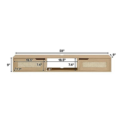Destin Modern Rattan Flip-Down-Door Wall-Mounted Floating TV Stand for TVs up to 65 Inches, 58 Inch, Coastal Oak