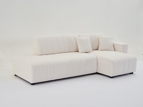 Plush L Shaped Tufted Corner Sofa with Decorative Pillows