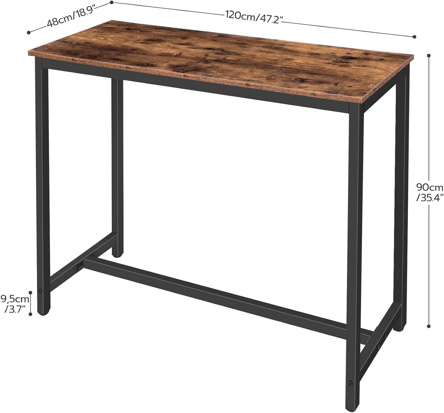 Bar Table, Rectangular Pub Table, 47.2” Counter Height Bar Table, Industrial Bar Height Table, Dining Table for Kitchen, Living Room, Easy to Assemble, Rustic Brown BF50BT01