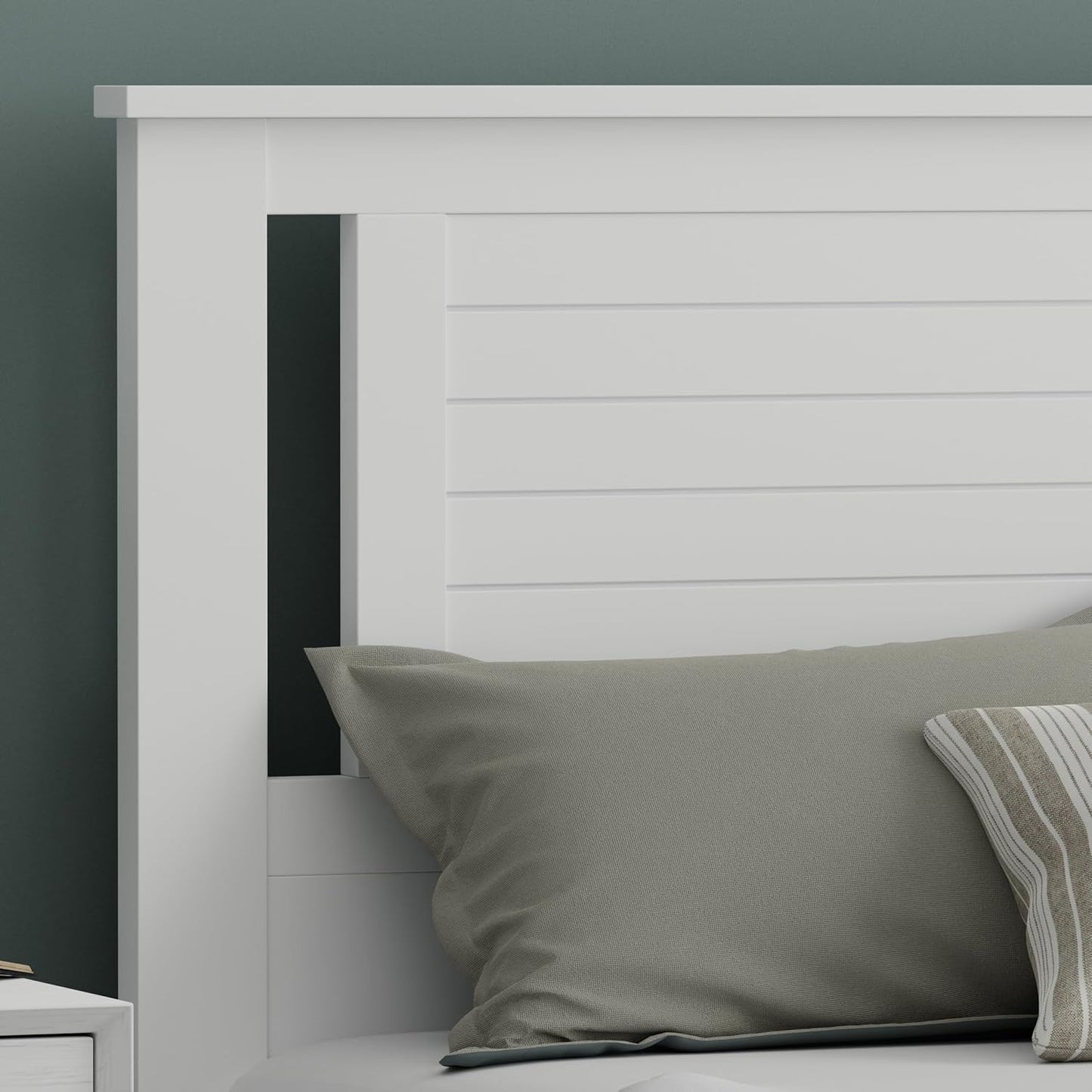 Serene Poplar Wood Full Size Headboard in White, Modern Farmhouse Panel with Horizontal Scoring, Casual Coastal Style, Easy Assembly, Quality Materials