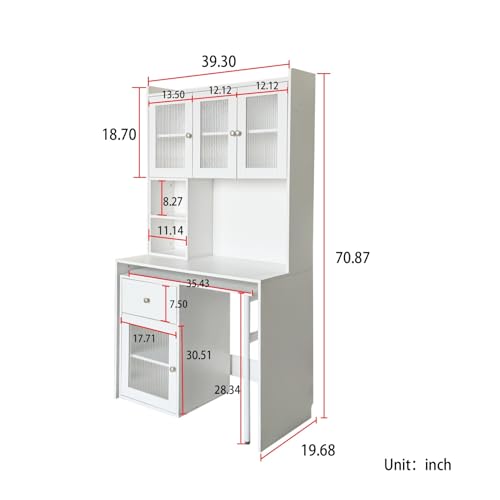 L Shaped Home Office Desks with 90° Rotating Retractable Desktop, Glass Door, view 3