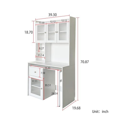 L Shaped Home Office Desks with 90° Rotating Retractable Desktop, Glass Door, view 3