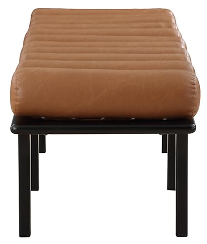Meridian Furniture 22008Cognac Landon Collection Art Deco Bench with Soft Vintage Cognac Vegan Leather and Solid Wood with Black Finish, 60.5" W x 19.5" D x 18.5" H, Cognac